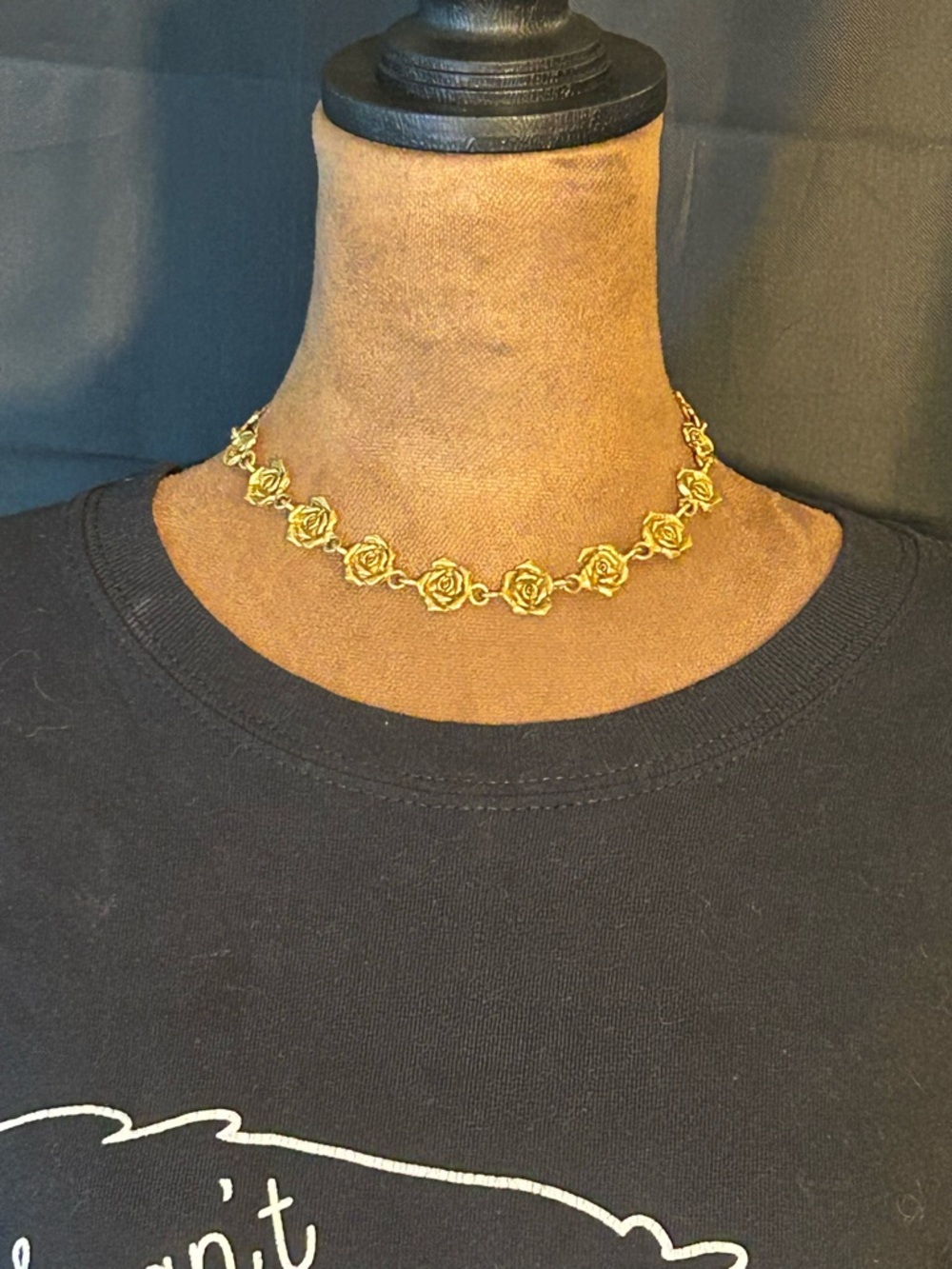 Express Brand Rose Shaped, Gold Toned Metal Choker Necklace